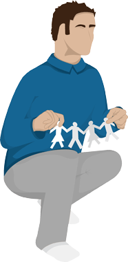 A manager holding paper cut-outs of his employees