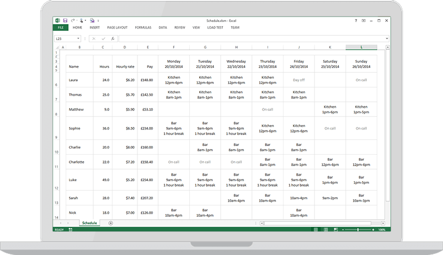 Laptop with a free Excel employee schedule template