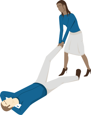A employee being dragged and dropped by another employee