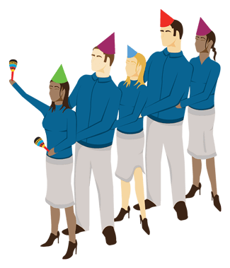 Employees celebrating about their new scheduling software